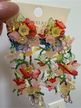NEW Anthropology Multi-Color Floral Beaded Drop Earrings.